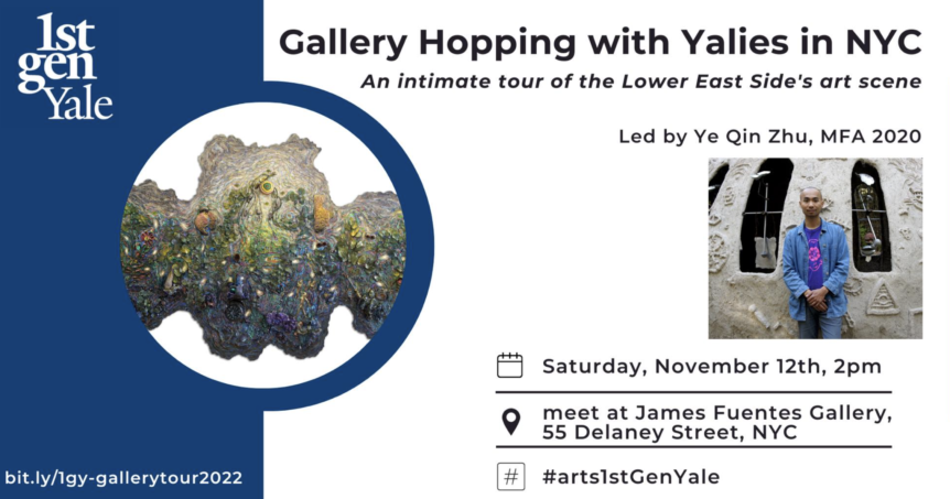 Invitation with photo of artist and artwork and details about event