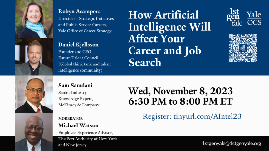 Invitation graphic showing names of panelists and date and time